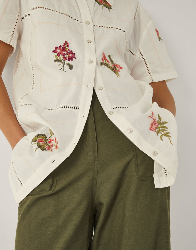 Luna Floral Embroidered Shirt, White (WHITE), large