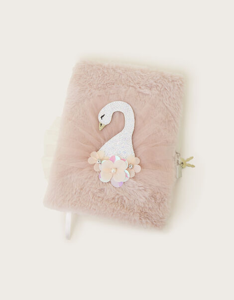 Odette Swan Faux Fur Lockable Diary, , large
