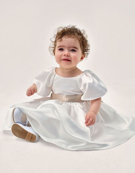 Baby Angelica Satin Bow Dress, Ivory (IVORY), large