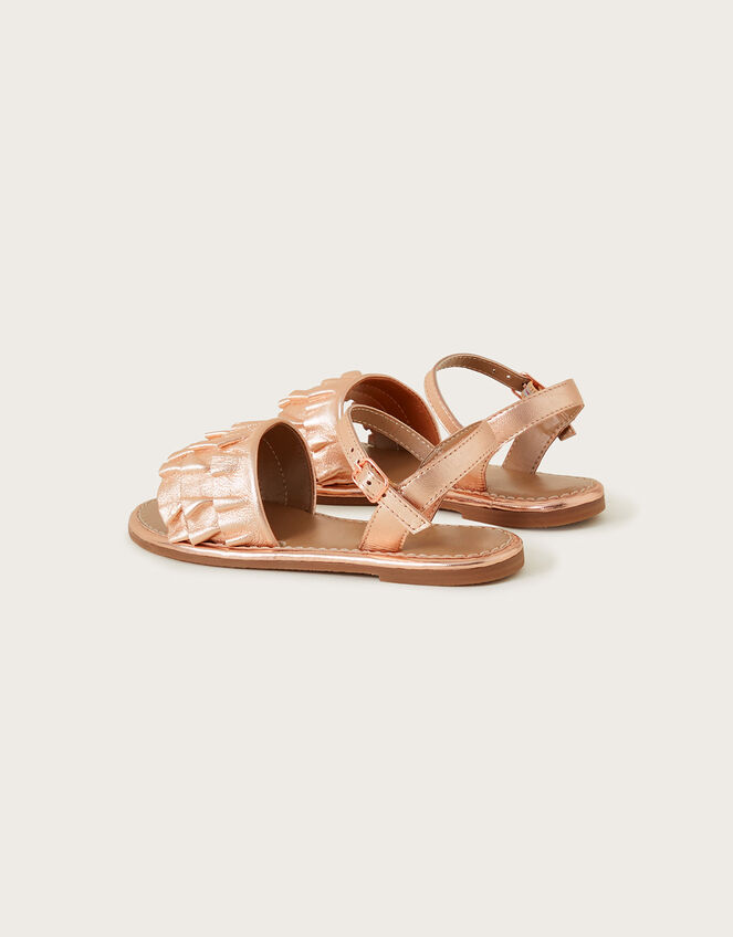 Leather Frill Sandals, Gold (ROSE GOLD), large