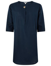 Scarlet Organic Cotton Linen Tunic Dress, Blue (NAVY), large