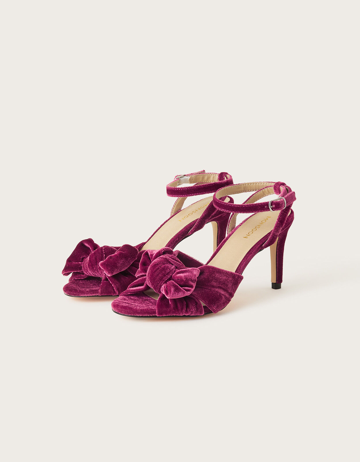 Bow Velvet Heeled Stiletto Sandals Red