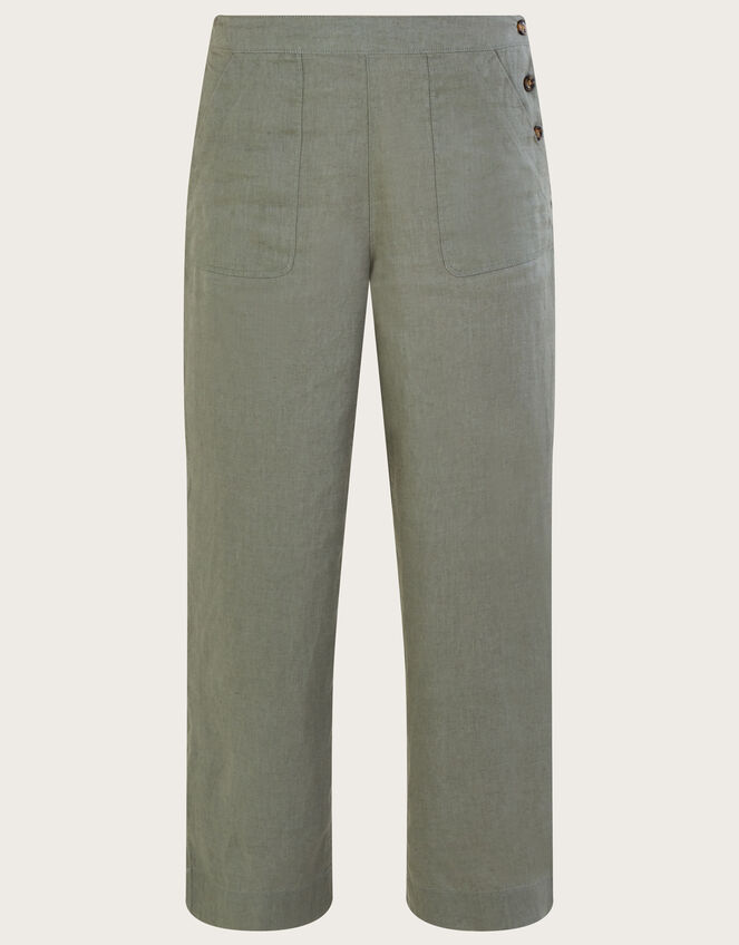 Pull-On Trousers in Linen Blend, Green (KHAKI), large