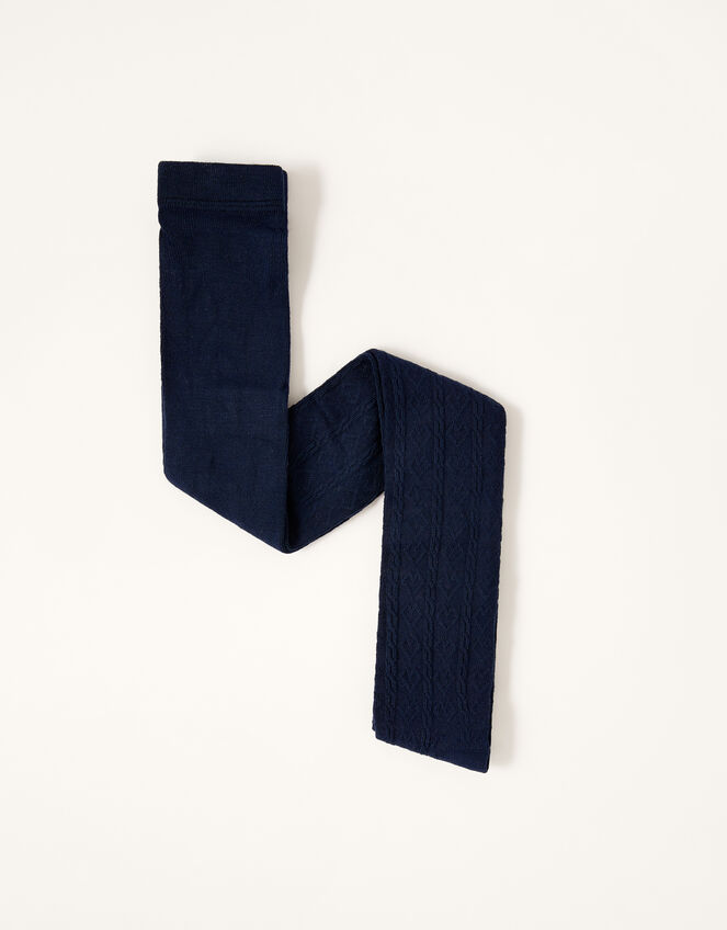 Cable Knit Tights with Natural Bamboo Fibres, Blue (NAVY), large