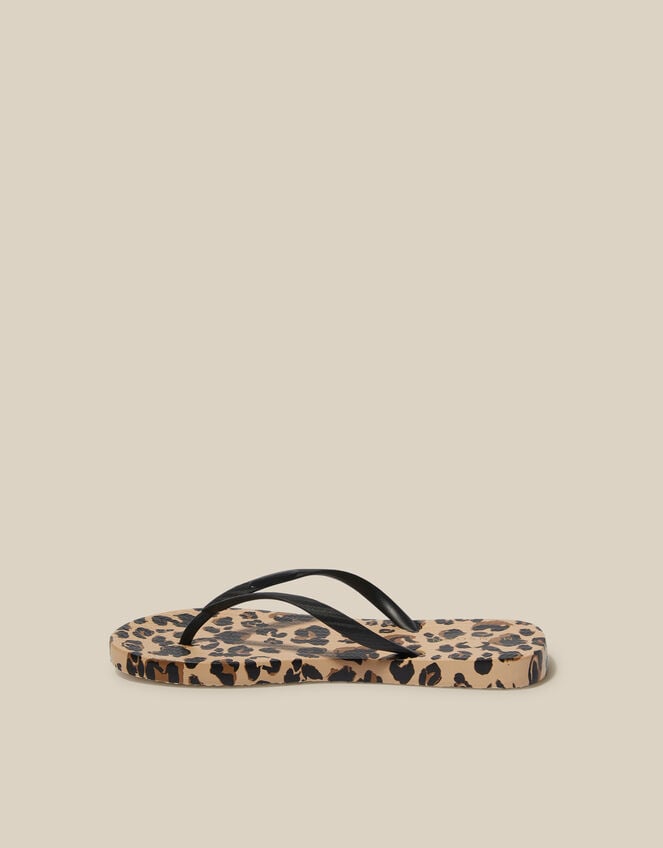 Leopard Print Flip Flops, Natural (NEUTRAL), large