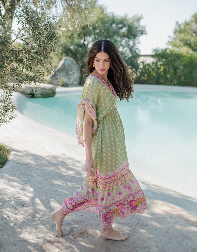 Piti Cuiti Floral Print Maxi Kaftan Dress, Green (GREEN), large