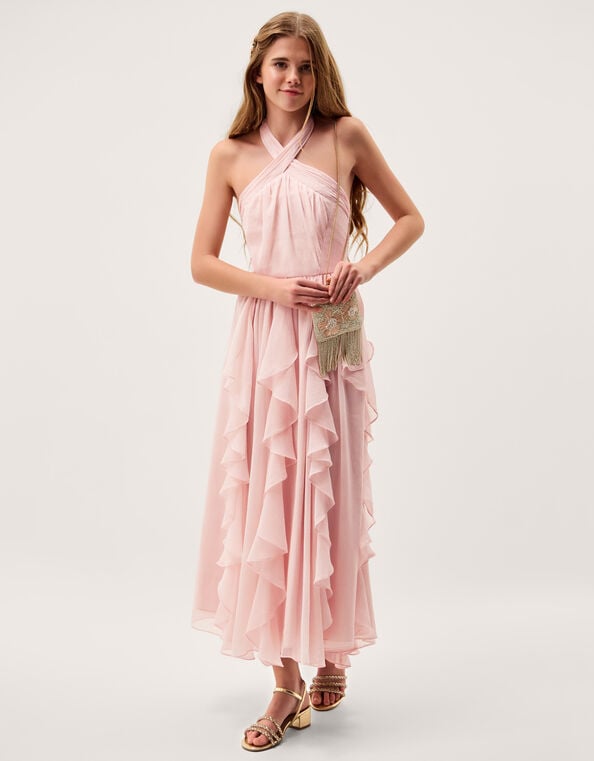 Arizona Halter Ruffle Prom Dress, Pink (PALE PINK), large