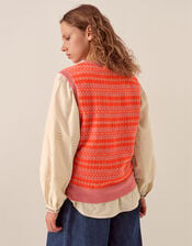 East Becky Alpaca and Cashmere Fairisle Tank, Orange (ORANGE), large