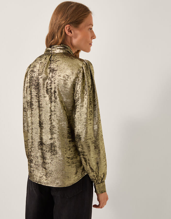 Milena Metallic Tie Neck Blouse, Gold (GOLD), large