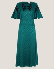 Bianca Embroidered Floral Cape Midi Dress, Green (GREEN), large