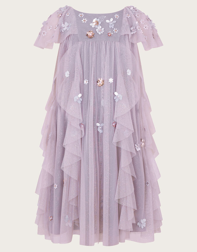 Land of Wonder Floral Sequin Waterfall Dress, Purple (LILAC), large