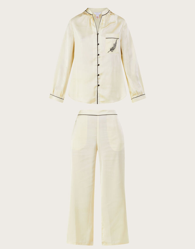 Satin Trim Pyjama Set in Recycled Polyester , Cream (CREAM), large