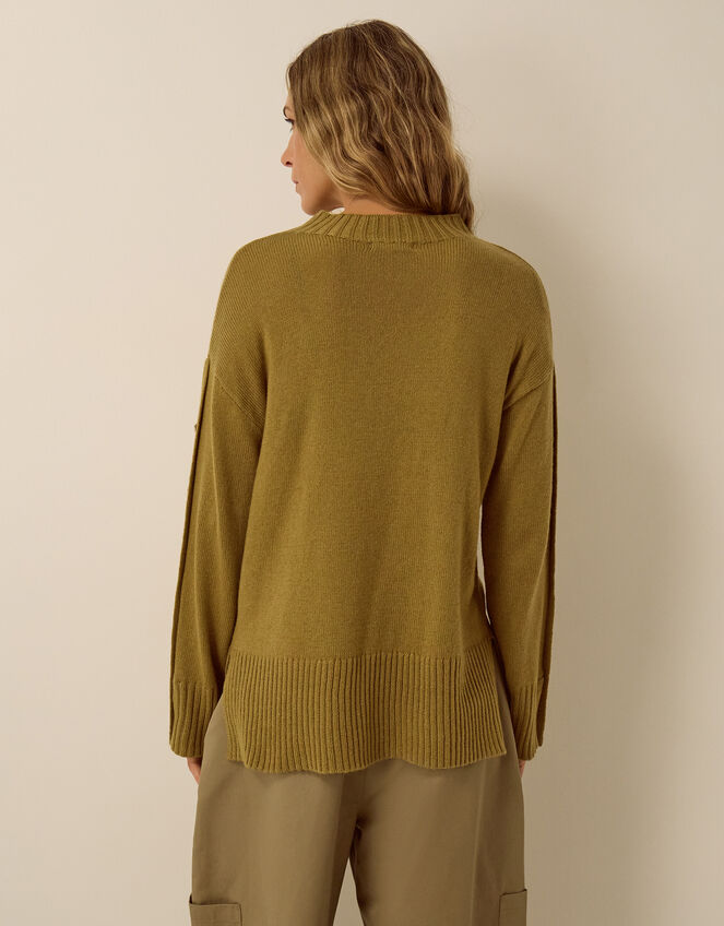 Bree Button Knit Sweater, Green (CHARTREUSE), large