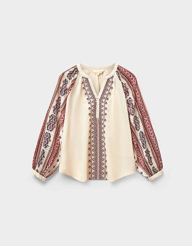 East Gabriette Geometric Print Embroidered Top, Ivory (IVORY), large