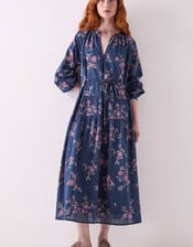 East Layla Floral Print Cotton Midi Dress, Blue (BLUE), large
