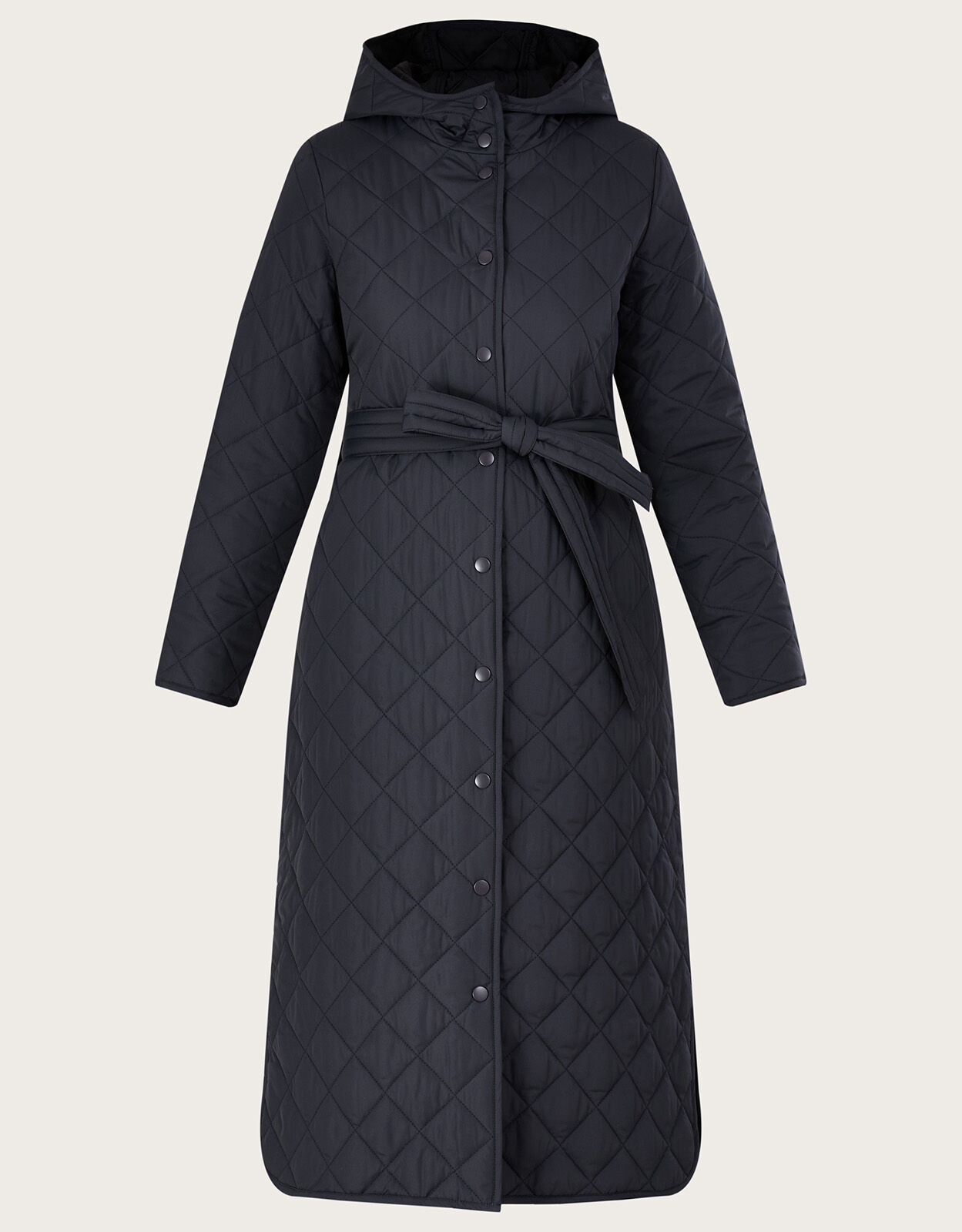 Quinn Quilted Hooded Longline Coat in Recycled Polyester Grey