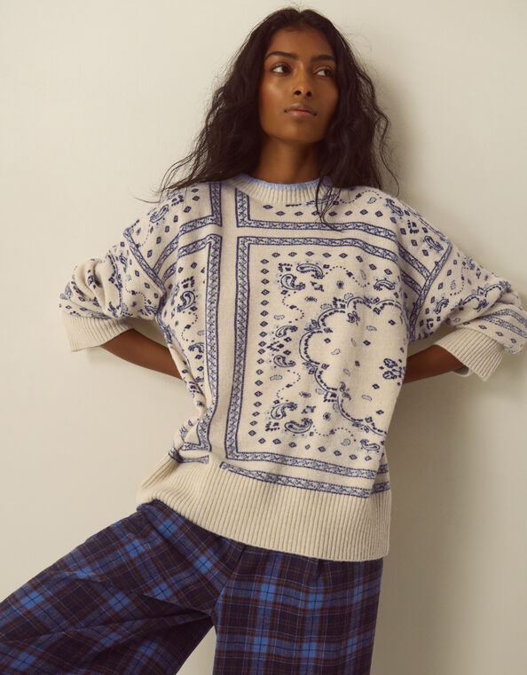Gigi Paisley Print Crew Neck Sweater, Ivory (IVORY), large