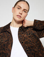 Aida Leopard Print Crop Jacket, Brown (BROWN), large