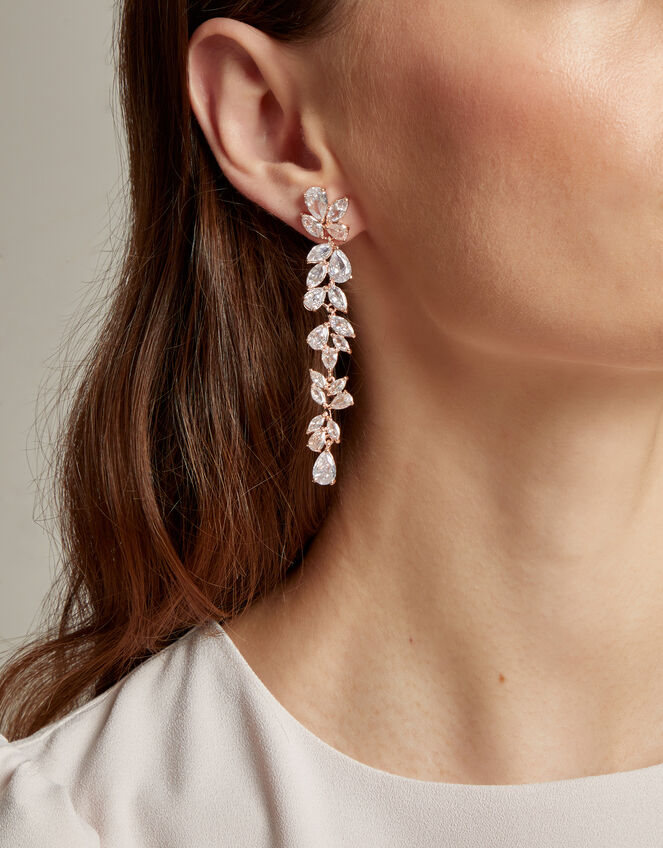 Diamante Leaf Drop Earrings, , large
