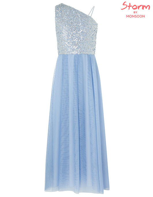 Eilish One Shoulder Sequin Maxi Dress Blue Girls Dresses