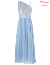 Eilish One-Shoulder Sequin Maxi Dress, Blue (PALE BLUE), large