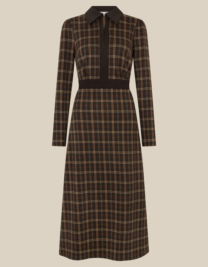 Ciara Check Jersey Midi Shirt Dress, Brown (BROWN), large