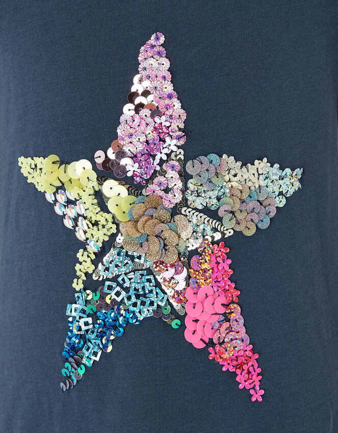Sequin Star Puff Sleeve Top, Blue (NAVY), large