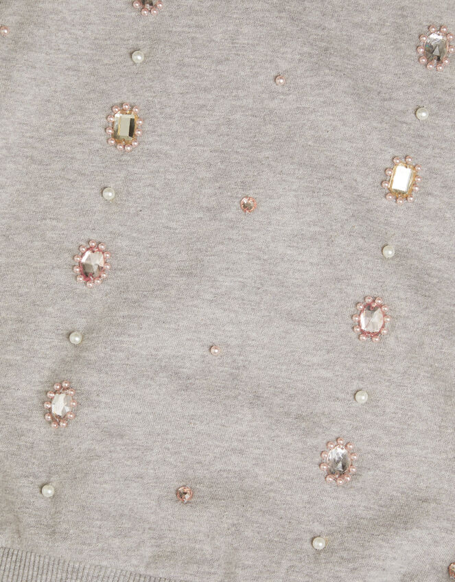 Beaded Tulle Trim Sweatshirt, Grey (GREY), large