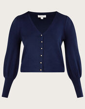 Crop Deep Rib Cuff Cardigan, Blue (NAVY), large