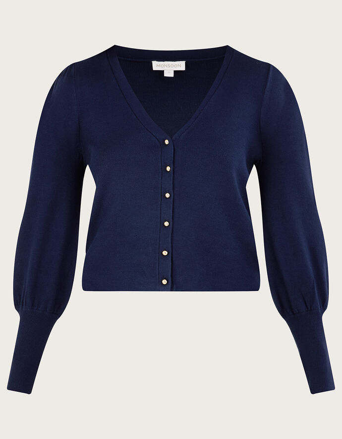 Crop Deep Rib Cuff Cardigan Blue Cardigans Monsoon Global.