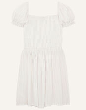 Shimmer Puff Sleeve Dress, Ivory (IVORY), large