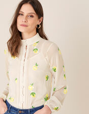 Claire Embroidered Lemon Blouse, Nude (NUDE), large