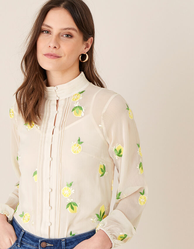 Claire Embroidered Lemon Blouse, Nude (NUDE), large
