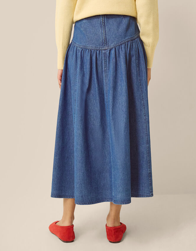 Paloma Denim Midi Skirt, Blue (MID AUTHENTIC BLUE), large