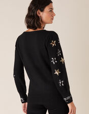 Sequin Star Knit Jumper, Black (BLACK), large