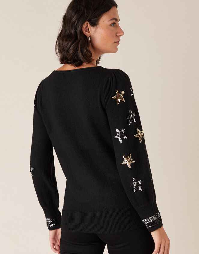 Sequin Star Knit Jumper, Black (BLACK), large