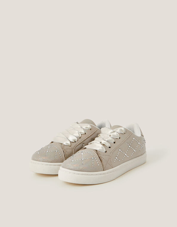 Iridescent Diamante Sneakers, Gold (GOLD), large