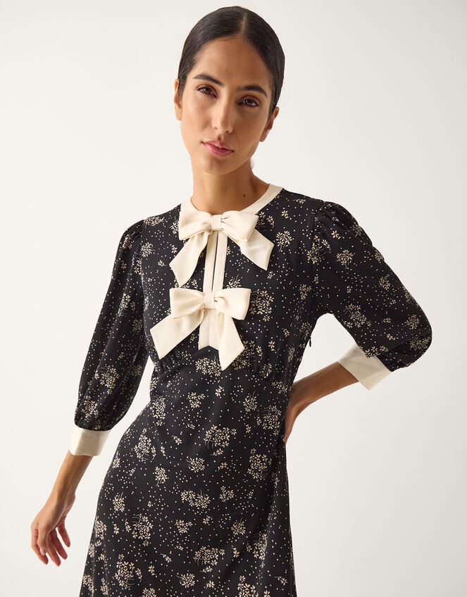 Dotty Bow Floral Jersey Midi Dress, Black (BLACK), large
