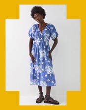 East Lottie Batik Print Midi Dress, Blue (BLUE), large