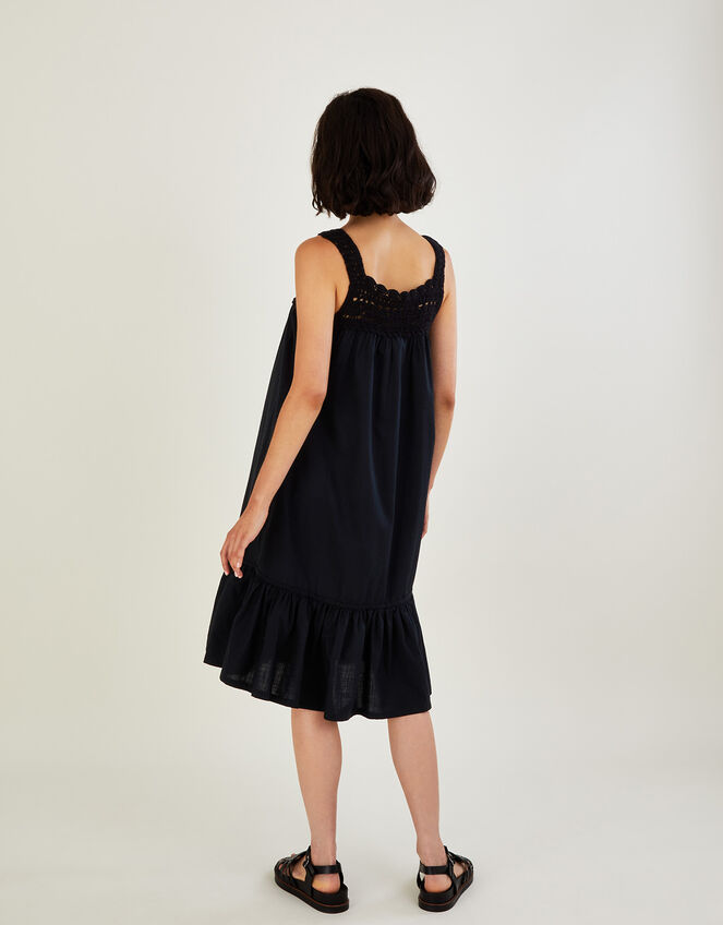 Crochet Trim Midi Dress in Sustainable Cotton, Black (BLACK), large