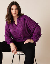 Animal Print Dipped Hem Blouse, Purple (PURPLE), large