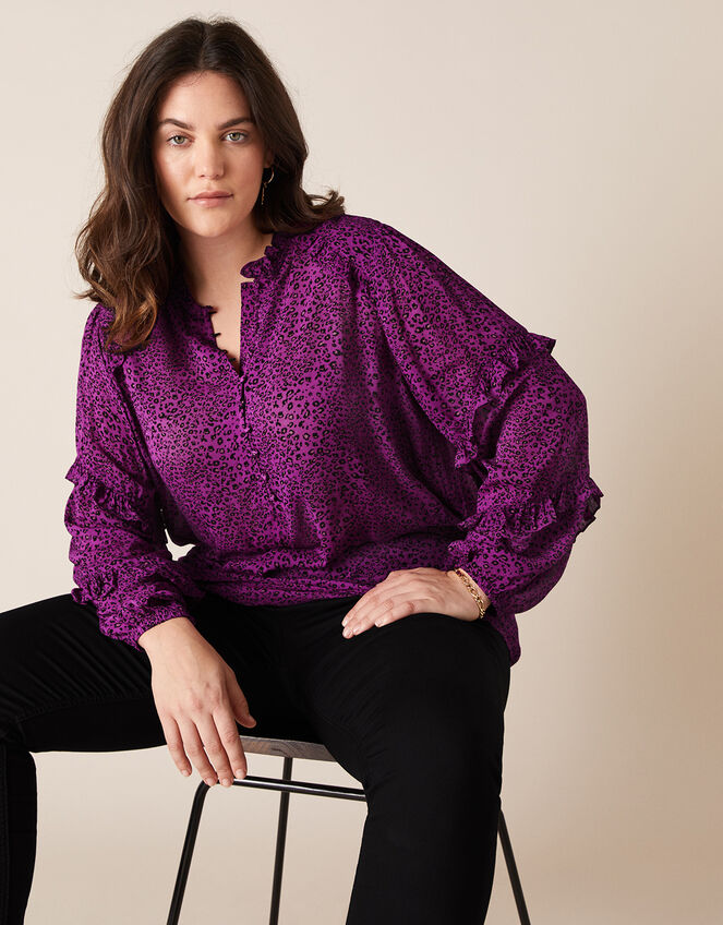 Animal Print Dipped Hem Blouse, Purple (PURPLE), large