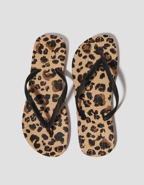 Leopard Print Flip Flops, Natural (NEUTRAL), large