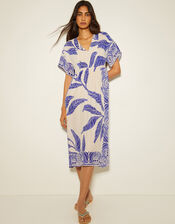 Dinah Palm Print Midi Dress, White (WHITE), large