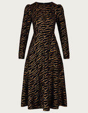 Shelby Animal Velvet Midi Dress, Black (BLACK), large