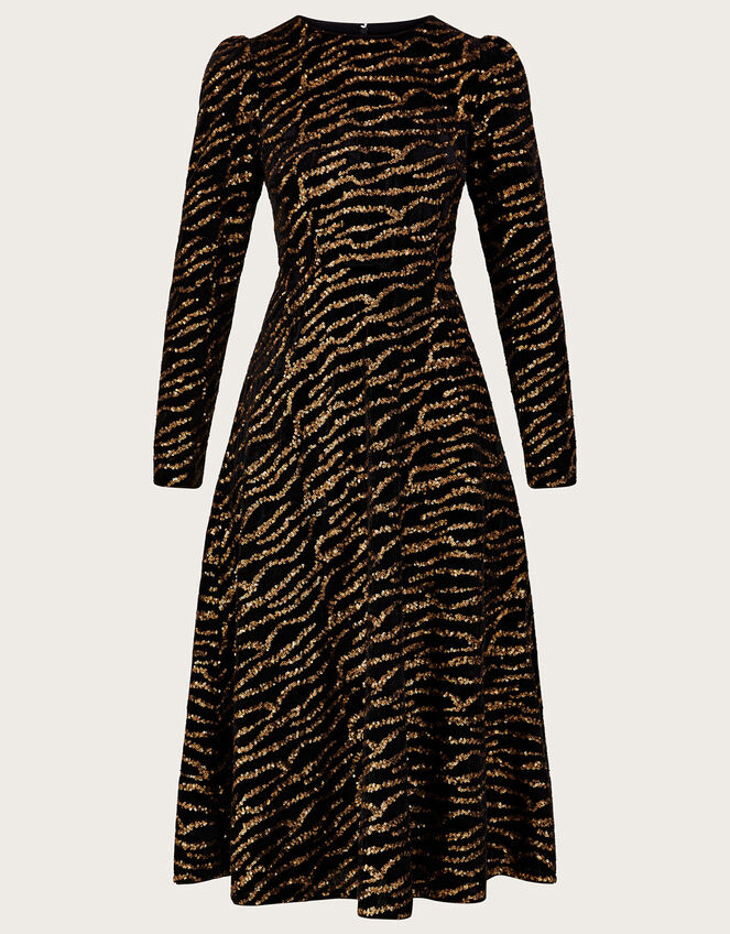 Shelby Animal Velvet Midi Dress, Black (BLACK), large