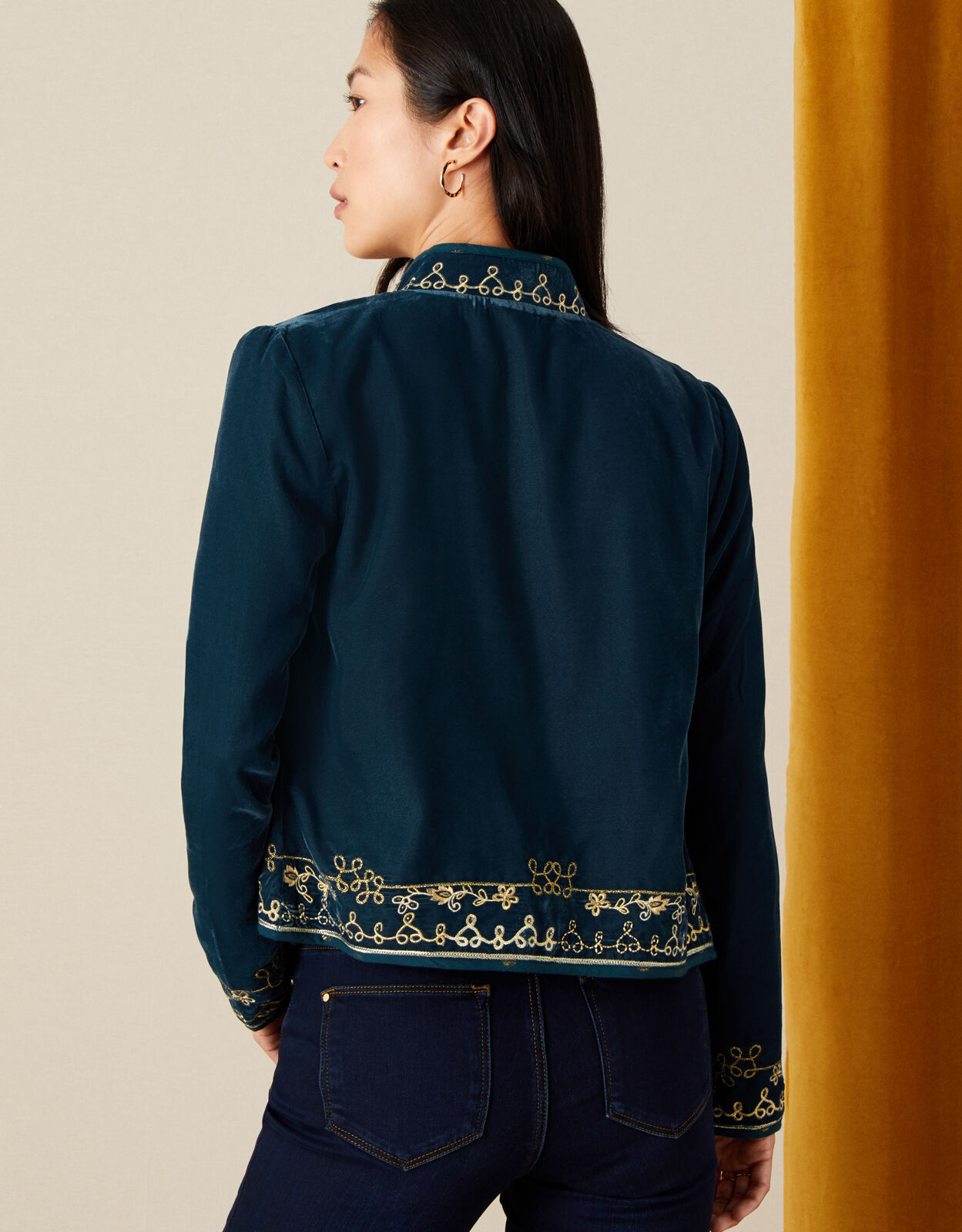 Embroidered Velvet Jacket Teal Women s Jackets Monsoon Global