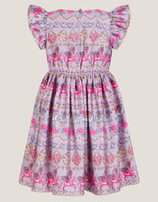 Magical Unicorn Print Satin Dress, Purple (PURPLE), large