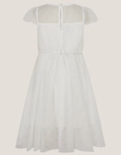 Gracia Embroidered Yoke Tulle Dress, Ivory (IVORY), large