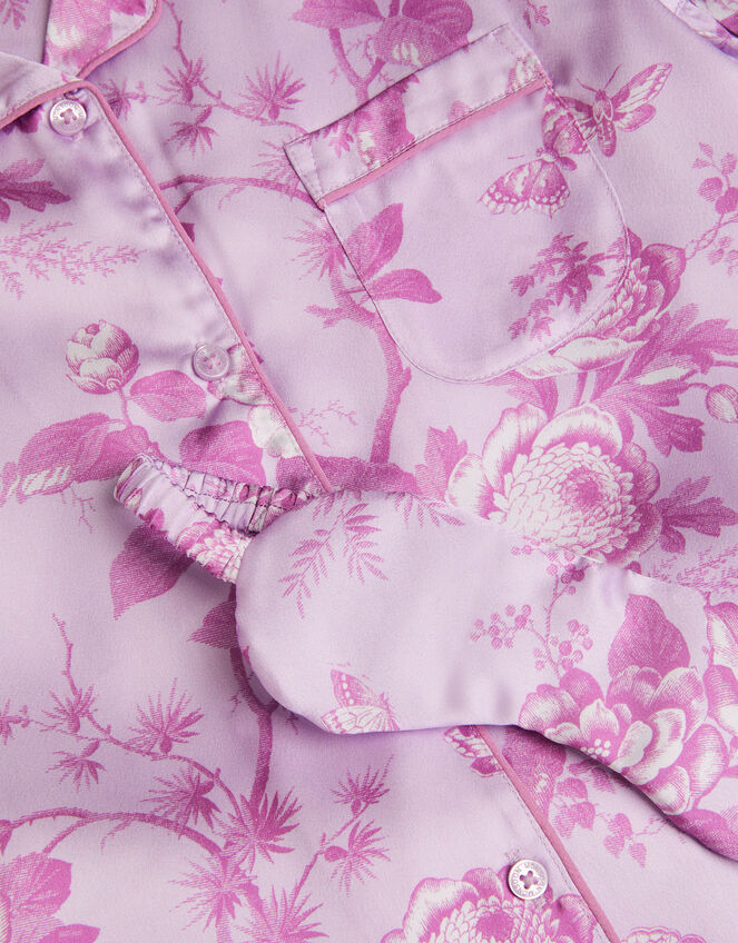 Floral Satin Short Pyjamas & Sleep Mask Set, Purple (LILAC), large